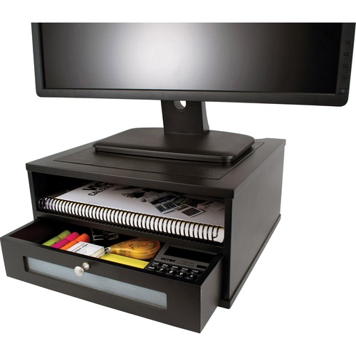 MIDNIGHT BLACK COLLECTION MONITOR RISER, 13" X 13" X 6.5", BLACK, SUPPORTS 50 LBS