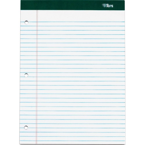 Tops  Writing Pads, Legal Rule,3HP,100 Sht,8-1/2"x11-3/4",3/PK,WE