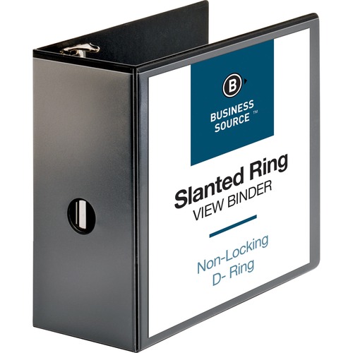 Business Source  D-Ring View Binder, 5" Capacity, 11x8-1/2", Black