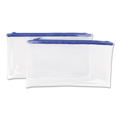 ZIPPERED WALLETS/CASES, 11 X 6, CLEAR/BLUE, 2/PACK