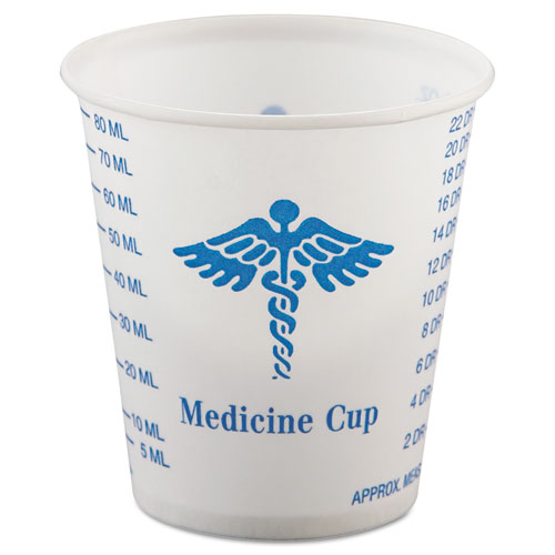 PAPER MEDICAL AND DENTAL GRADUATED CUPS, 3 OZ, WHITE/BLUE, 100/BAG, 50 BAGS/CARTON