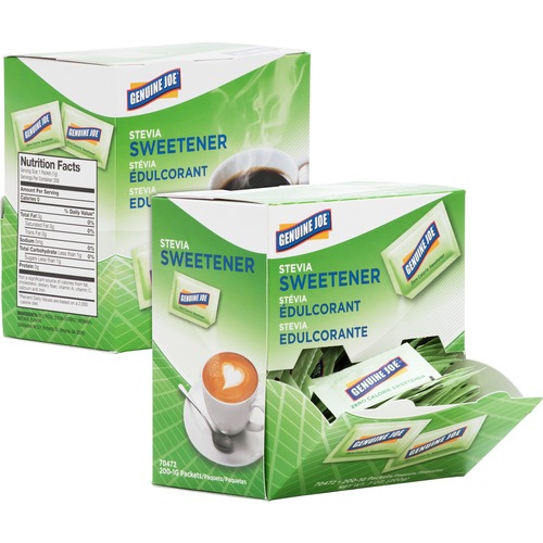 Genuine Joe  Stevia Sweetener Packets, 400/CT, Green