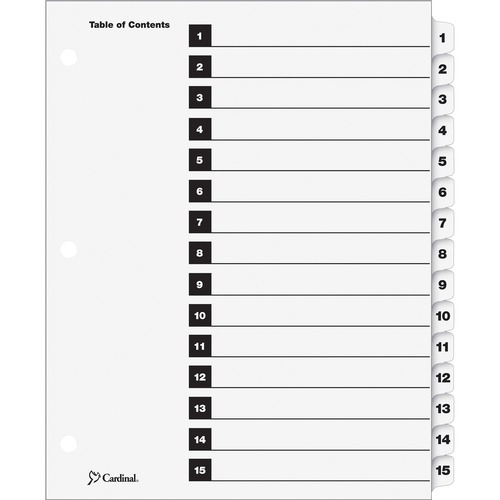 Cardinal  One Step Index System, Numbered 1-15, 15 Tabs, Clear