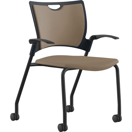 9to5 Seating  Stack Chair,w/Arms&Casters,25"x26"x33",Latte Fabric/BK Frame