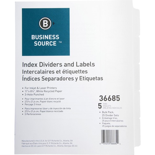 DIVIDER,INDEX,PUNCHED,5TAB