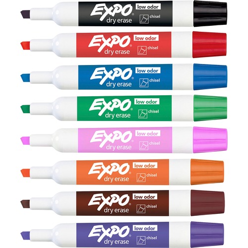 LOW-ODOR DRY-ERASE MARKER, BROAD CHISEL TIP, ASSORTED COLORS, 8/SET