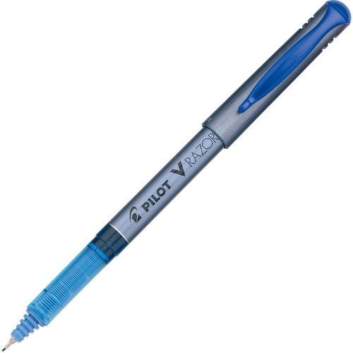 V RAZOR POINT LIQUID INK STICK MARKER PEN, 0.5MM, BLUE INK, GRAY BARREL, DOZEN