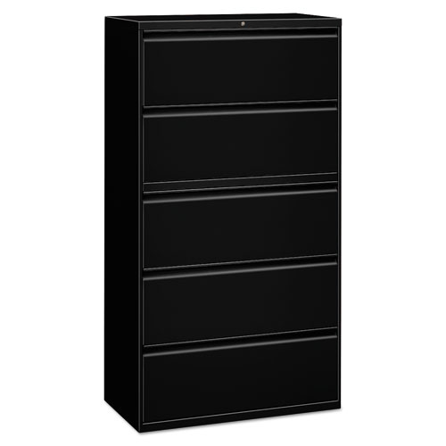 FIVE-DRAWER LATERAL FILE CABINET, 36W X 18D X 64.25H, BLACK