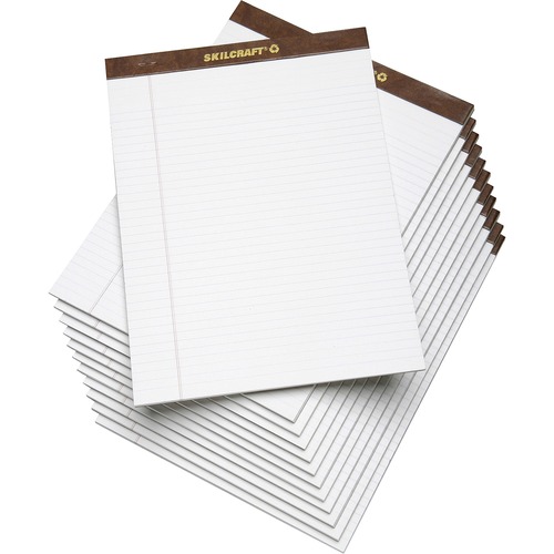 7530013723108 SKILCRAFT LEGAL PADS, WIDE/LEGAL RULE, 8.5 X 11.75, WHITE, 50 SHEETS, DOZEN