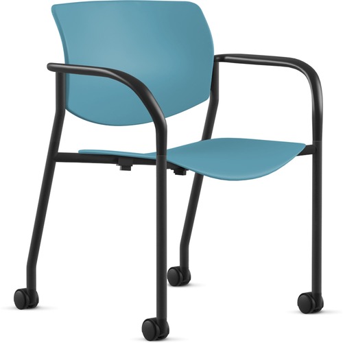 9to5 Seating  Stack Chair,w/Arms&Cstrs,25-1/2"x25"x33",BE Plastic/BK Frame