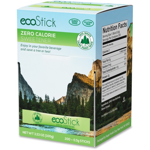 Sugar Foods Corp  Ecostick Zero Calorie Sweetener, 200/BX, Green
