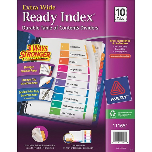 DIVIDERS,INDX,READY,XW,1-10