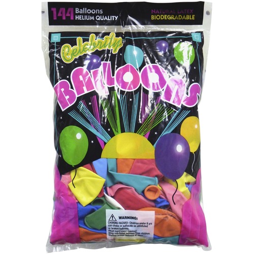 HELIUM QUALITY LATEX BALLOONS, 12 ASSORTED COLORS, 144/PACK