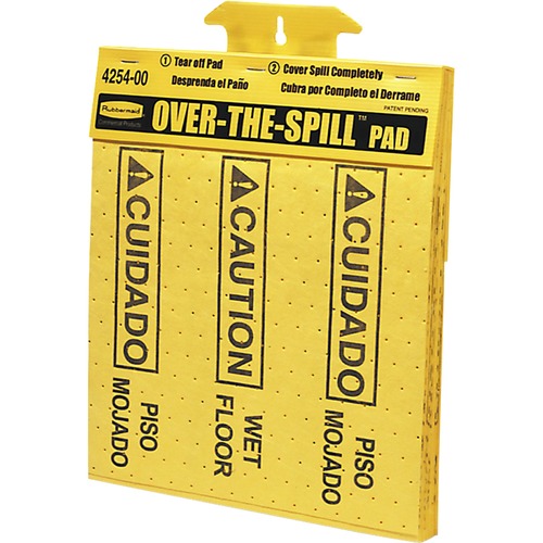 Rubbermaid Commercial Products  Over-The-Spill Caution Pads,Bilingual,16-1/2"x14",264/CT,YW