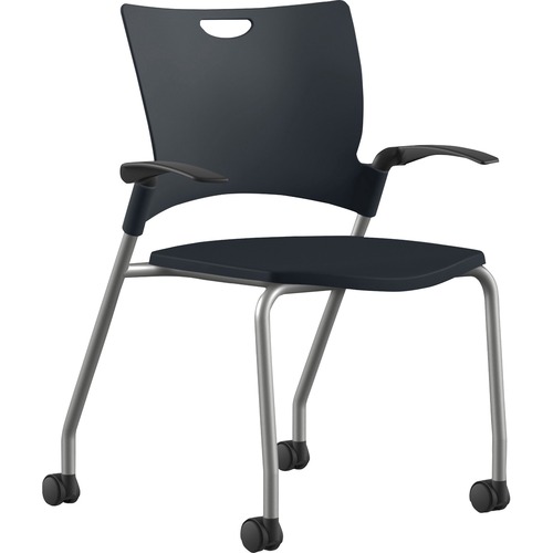 9to5 Seating  Stack Chair,w/Arms&Casters,25"x26"x33",BK Plastic/SR Frame