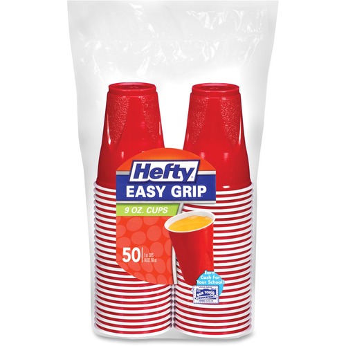 Easy Grip Disposable Plastic Party Cups, 9 Oz, Red, 50/pack