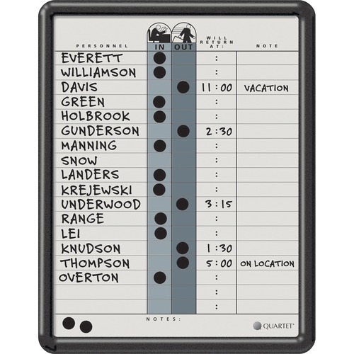 Employee In/out Board, Porcelain, 11 X 14, Gray, Black Plastic Frame