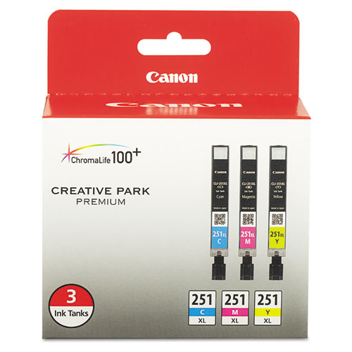 Canon 6449B009 (CLI-251) Cyan, Magenta, Yellow OEM Ink Cartridge (3 pk)