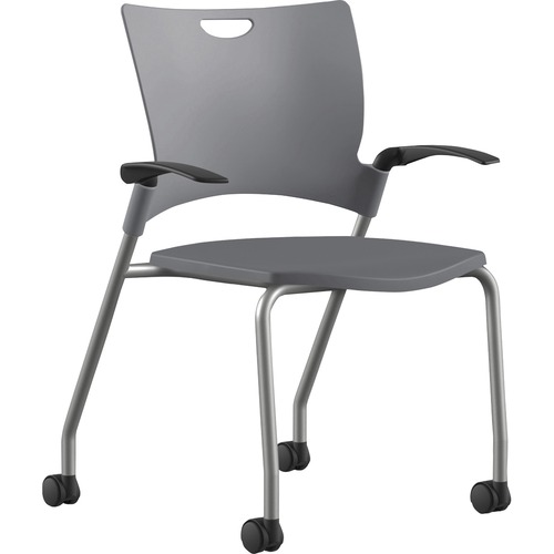 9to5 Seating  Stack Chair,w/Arms&Casters,25"x26"x33",GY Plastic/SR Frame