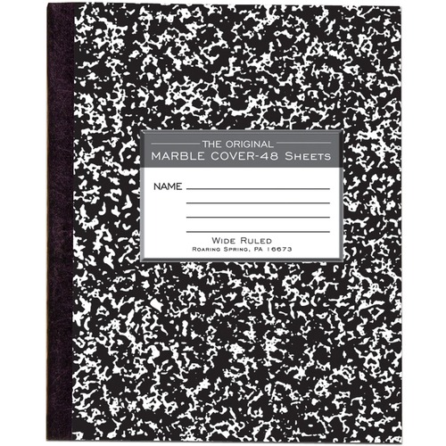 MARBLE COVER COMPOSITION BOOK, WIDE/LEGAL RULE, BLACK COVER, 8.5 X 7, 48 SHEETS