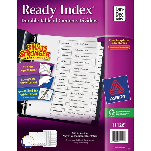 CUSTOMIZABLE TOC READY INDEX BLACK AND WHITE DIVIDERS, 12-TAB, LETTER