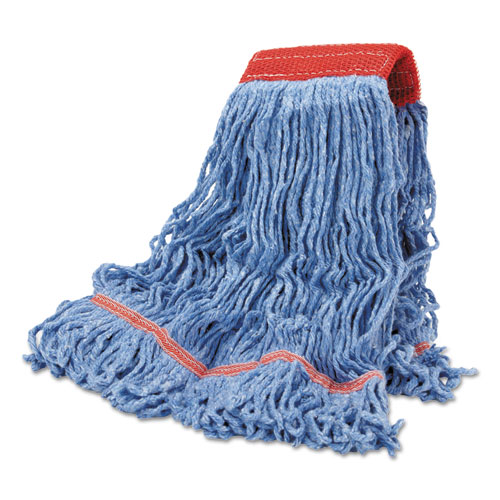 Cotton Mop Heads, Cotton/synthetic, Large, Looped End, Wideband, Blue, 12/ct