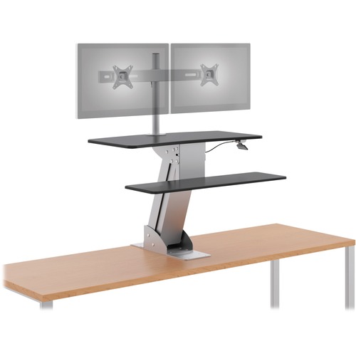 Directional Desktop Sit-To-Stand With Dual Monitor Arm, Silver/black