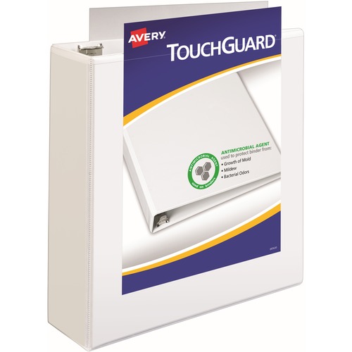 TOUCHGUARD PROTECTION HEAVY-DUTY VIEW BINDERS WITH SLANT RINGS, 3 RINGS, 3" CAPACITY, 11 X 8.5, WHITE