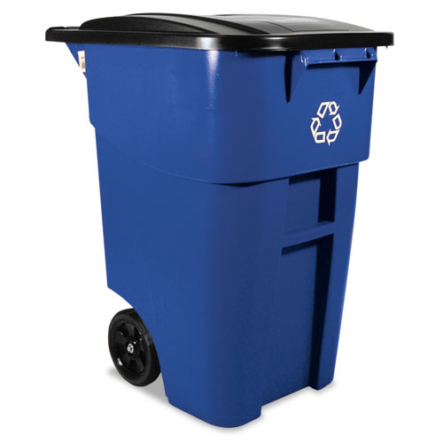 BRUTE RECYCLING ROLLOUT CONTAINER, SQUARE, 50 GAL, BLUE