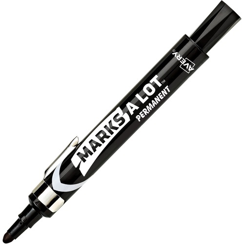 MARKS A LOT LARGE DESK-STYLE PERMANENT MARKER WITH METAL POCKET CLIP, BROAD BULLET TIP, BLACK, DOZEN