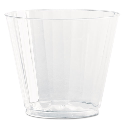 Classic Crystal Plastic Tumblers, 9 Oz., Clear, Fluted, Squat, 12/pack