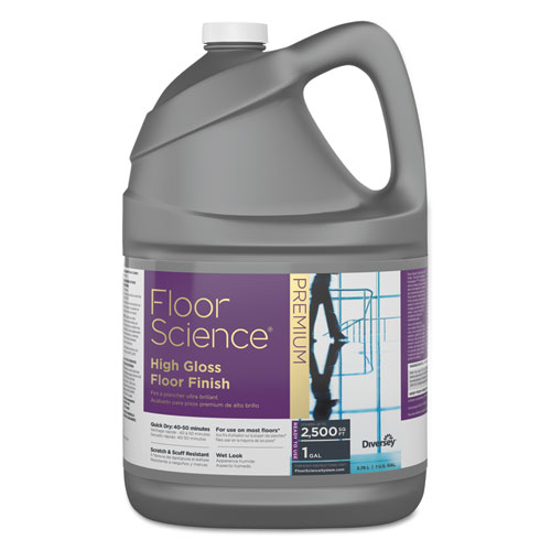 FLOOR SCIENCE PREMIUM HIGH GLOSS FLOOR FINISH, CLEAR SCENT, 1 GAL CONTAINER,4/CT