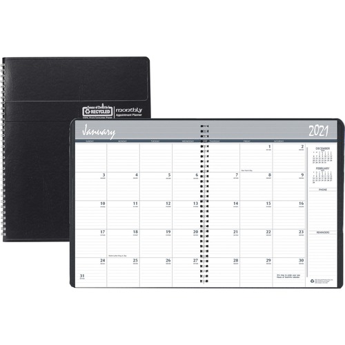 RECYCLED RULED MONTHLY PLANNER WITH EXPENSE LOG, 8.75 X 6.88, BLACK, 2020-2022