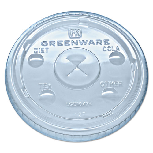 Greenware Cold Drink Lids, Fits 16-18, 24 Oz Cups, X-Slot, Clear, 1000/carton