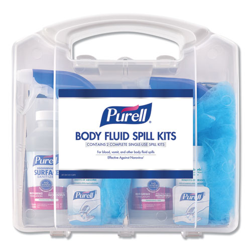 Body Fluid Spill Kit, 4.5" x 11.88" x 11.5", One Clamshell Case with 2 Single Use Refills/Carton