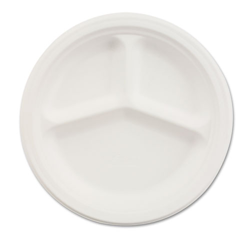 Paper Dinnerware, 3-Comp Plate, 9 1/4" Dia, White, 500/carton