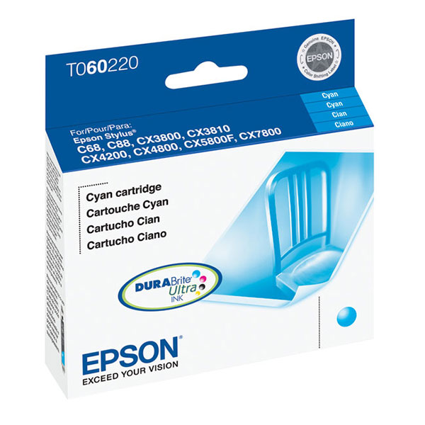 Epson T060220 (Epson 60) Cyan OEM Inkjet Cartridge