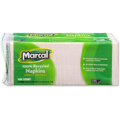 100% RECYCLED LUNCH NAPKINS, 1-PLY, 11.4 X 12.5, WHITE, 400/PACK