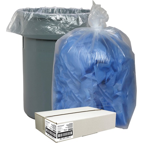 Nature Saver  Trash Can Liners,Rcycld,55 Gal,1.5mil,38"x58",100/CT,CL