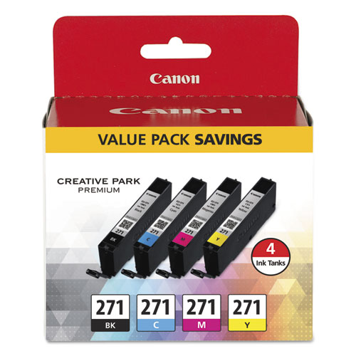 Canon 0390C005 (CLI-271) Black, Cyan, Magenta, Yellow OEM Inkjet Cartridges (4 pk)