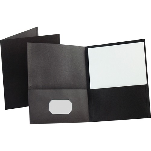 Twin-Pocket Folder, Embossed Leather Grain Paper, Black, 25/box