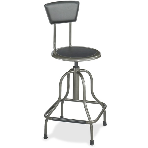 DIESEL INDUSTRIAL STOOL WITH BACK, 27" SEAT HEIGHT, SUPPORTS UP TO 250 LBS., PEWTER SEAT/PEWTER BACK, PEWTER BASE