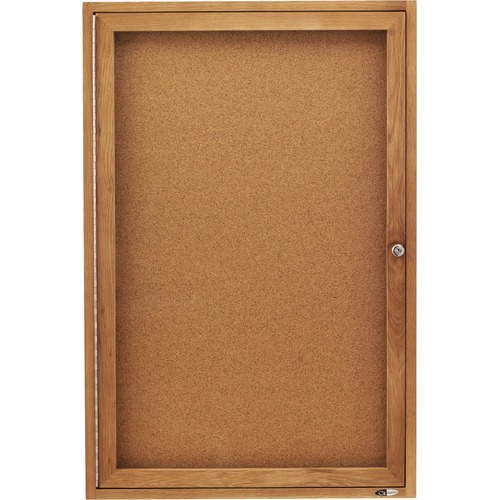 Enclosed Bulletin Board, Natural Cork/fiberboard, 24 X 36, Oak Frame