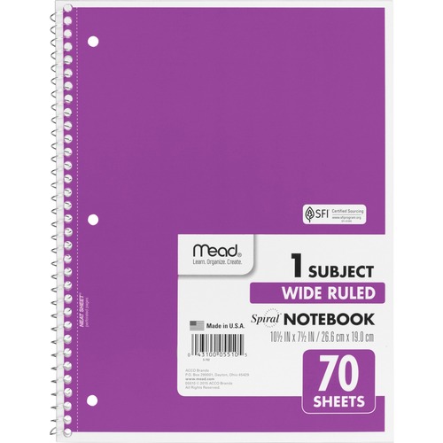 Five Star Spiral Notebook, 1 Subject, Wide Ruled Paper, 100 Sheets, 10-1/2  x 8, Black (72021)