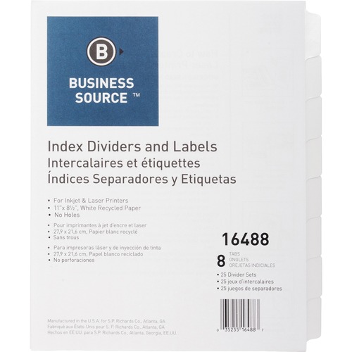 DIVIDERS,INDEX,UNPNCHD,8TAB