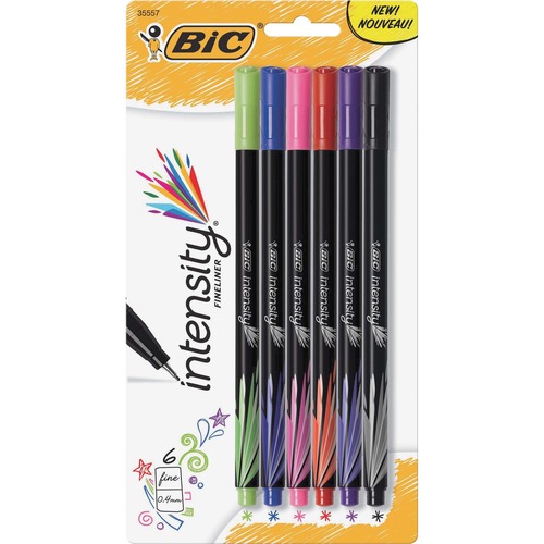 Bic  Felt-Tip Pen, Water-Based Ink, 0.4mm Tip, 6/PK, Assorted