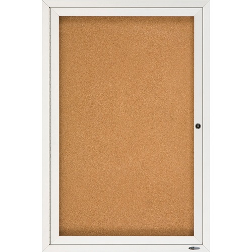 Enclosed Bulletin Board, Natural Cork/fiberboard, 24 X 36, Silver Aluminum Frame