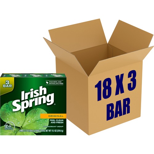 Colgate-Palmolive Company  Bar Soap, Irish Spring, 12-Hr Protection, 3.75oz Bar, 18/CT