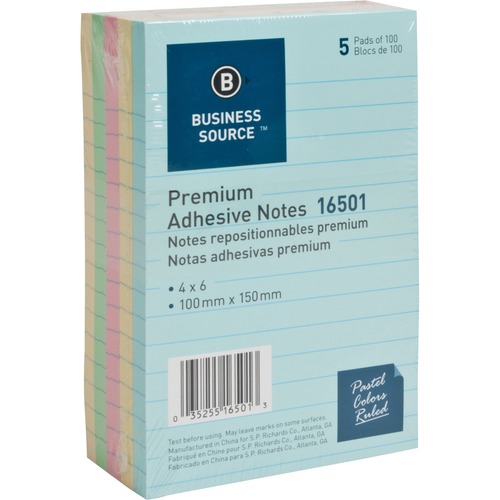 NOTES,ADHSV,4X6,5PK,LINED