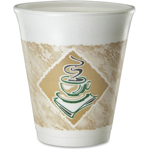 CAFE G FOAM HOT/COLD CUPS, 8 OZ, WHITE WITH BROWN AND GREEN, 1000/CARTON